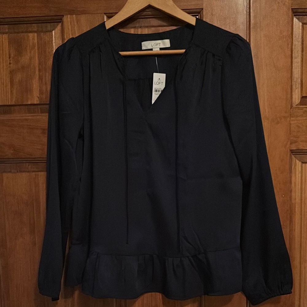 LOFT Blue Pleated Peplum Blouse